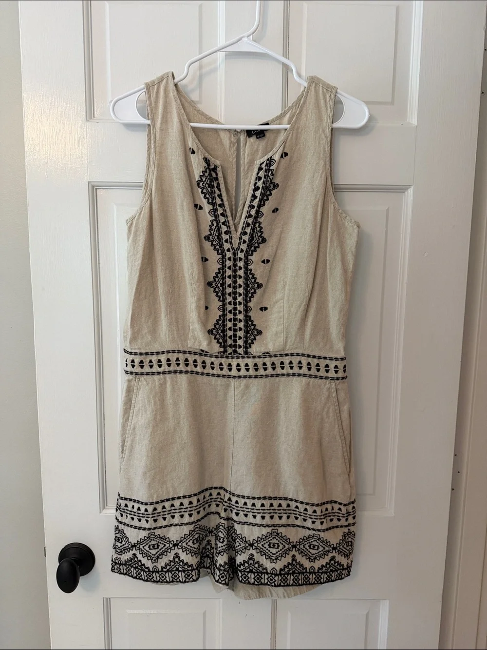 LOFT Beige Romper with Black Embroidery - Picture 1 of 6